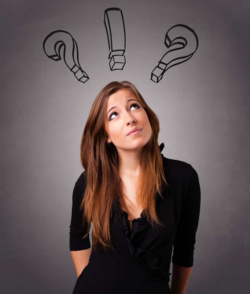 Beautiful,Young,Lady,Thinking,With,Question,Marks,Overhead